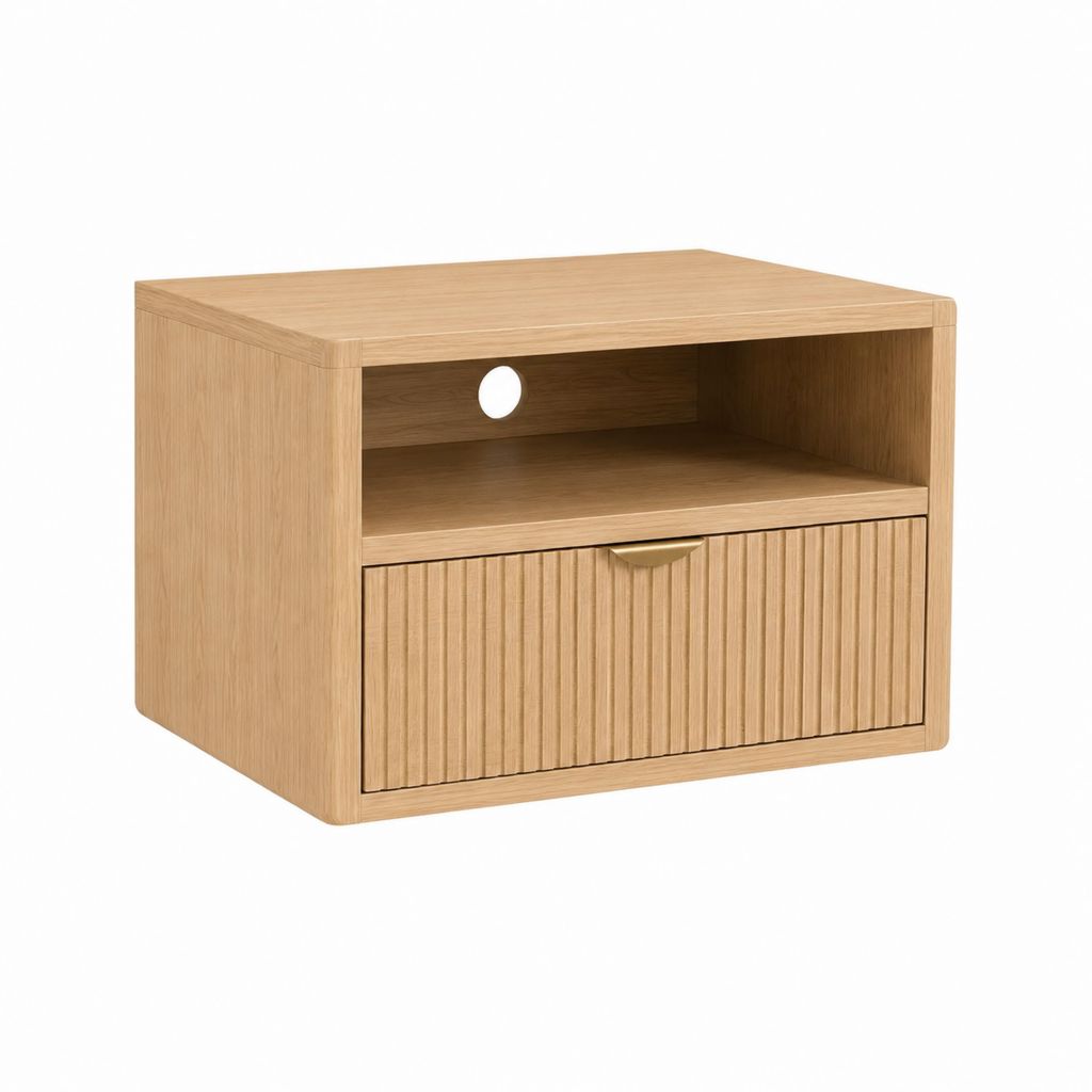 TV-Schrank Natur aus massivem Bambus rechteckig mit Kabeldurchführung und Lamellentür 60 x 40 x 40 cm