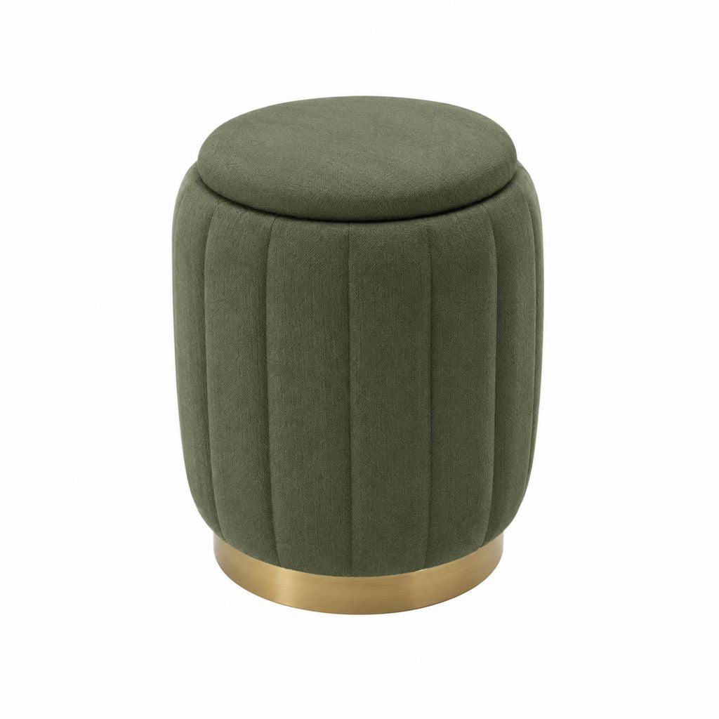 Sitzhocker Fußhocker mit Stauraum olivgrün aus Polyestersamt rund Ø 40 cm Höhe 45 cm