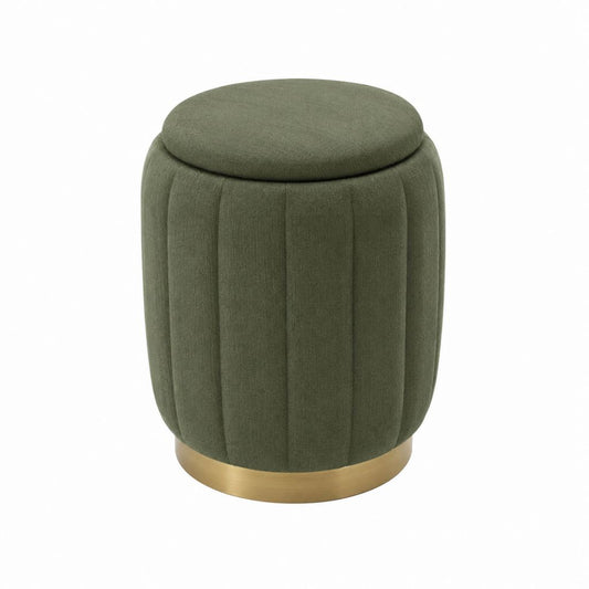 Sitzhocker Fußhocker mit Stauraum olivgrün aus Polyestersamt rund Ø 40 cm Höhe 45 cm