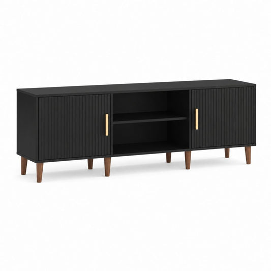 TV-Lowboard Schwarz MDF rechteckig mit 2 Türen und offenen Fächern 160 x 40 x 65 cm