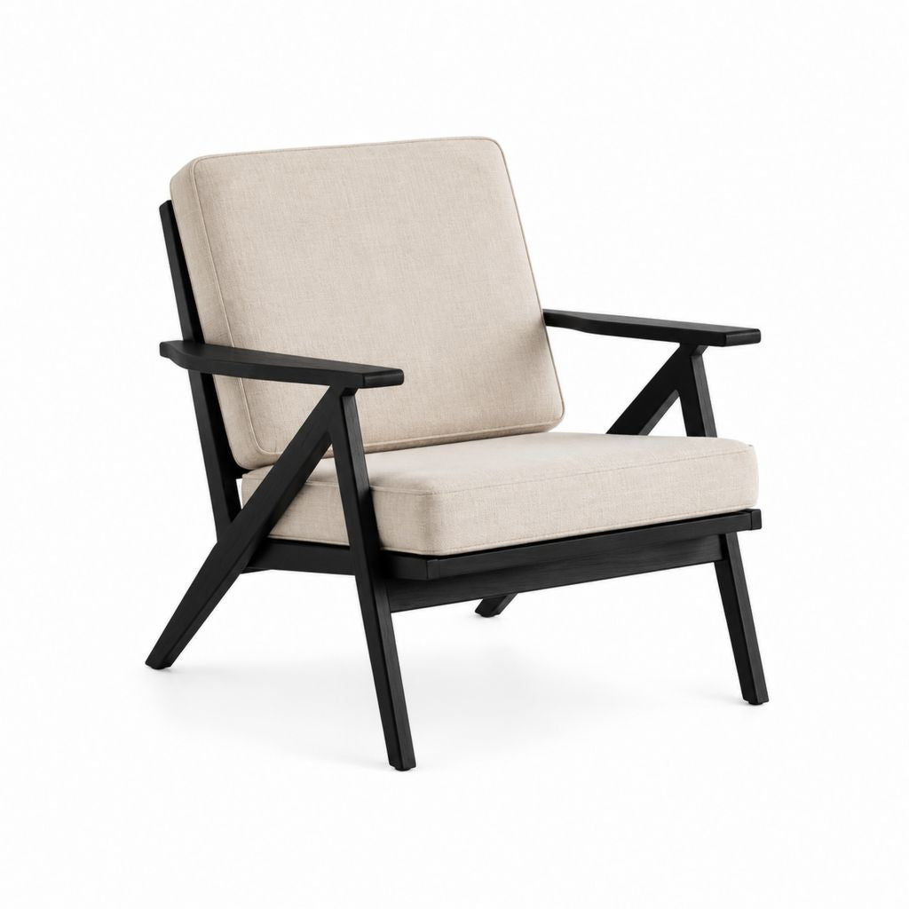 Loungesessel mit Armlehnen Beige Polyester Schwarz Massivholz 68 x 76 x 82 cm