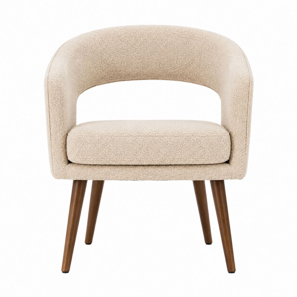 Sessel Beige Bouclé-Polyester mit Gummibaumholzbeinen 57 x 58 x 75 cm