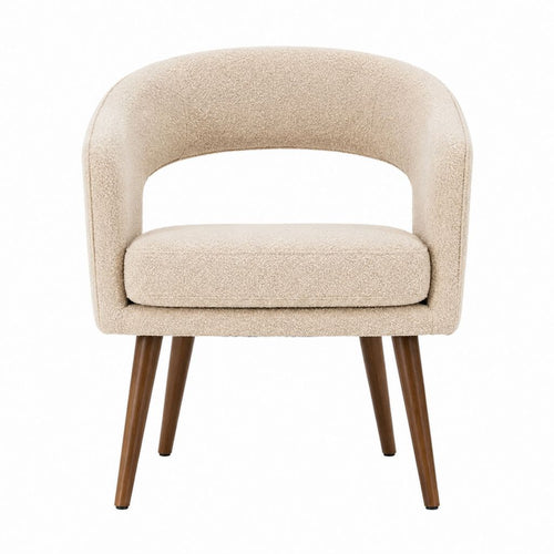 Sessel Beige Bouclé-Polyester mit Gummibaumholzbeinen 57 x 58 x 75 cm