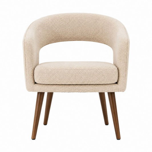 Sessel Beige Bouclé-Polyester mit Gummibaumholzbeinen 57 x 58 x 75 cm
