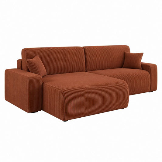 Ecksofa mit Recamiere Rostbraun Polyester-Cord 280 x 165 x 85 cm