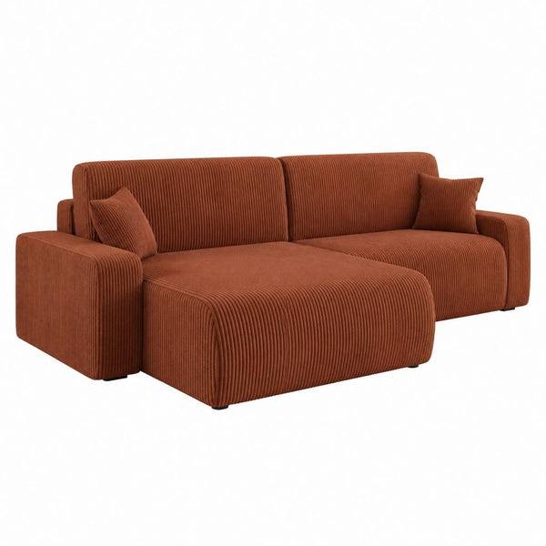 Ecksofa mit Recamiere Rostbraun Polyester-Cord 280 x 165 x 85 cm