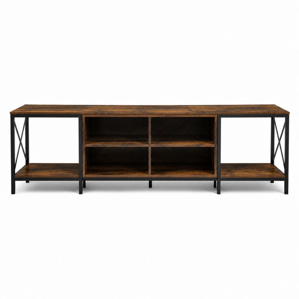 TV-Lowboard Braun Schwarz aus Spanplatte und Stahl rechteckig 180 x 40 x 60 cm