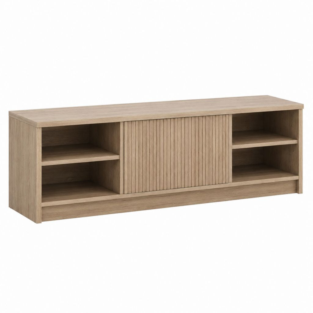 TV Lowboard Eiche hell Spanplatte rechteckig mit Schiebetüren 160 x 40 x 55 cm