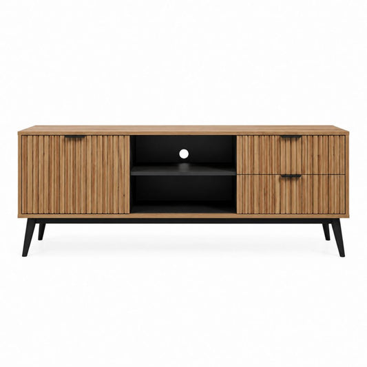 TV-Lowboard Eiche furniert mit schwarzen Metallfüßen 160 x 40 x 60 cm