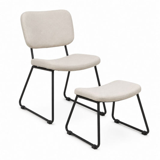 Polstersessel mit Fußhocker Beige Polyester Stahlgestell 60 x 69 x 83 cm