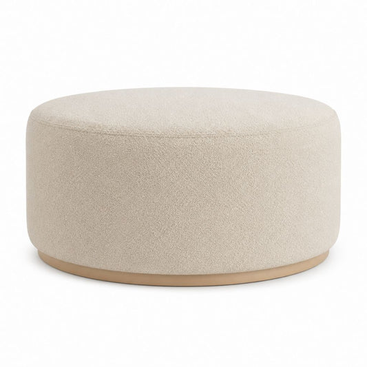 Runder Polsterhocker Creme aus Polyester-Bouclé mit Holzsockel Ø 80 x 40 cm