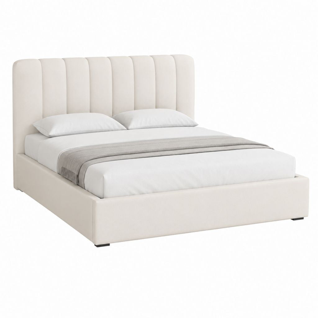 Stauraumbett Creme mit gepolstertem Kopfteil aus Polyester 180 x 200 cm