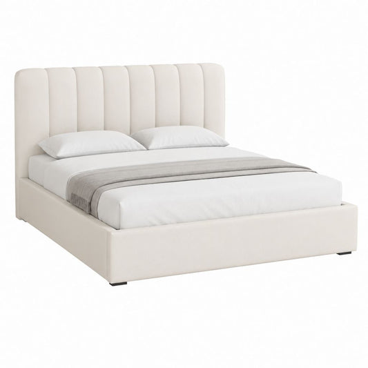Stauraumbett Creme mit gepolstertem Kopfteil aus Polyester 180 x 200 cm