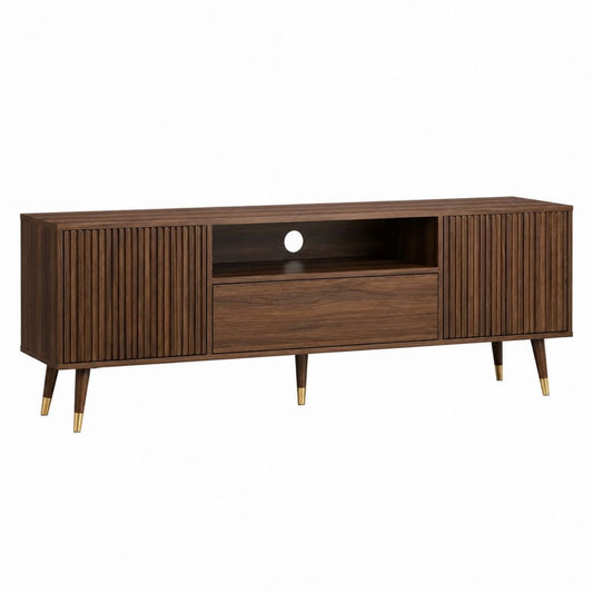 TV-Lowboard Walnussbraun MDF mit Walnussfurnier rechteckig 180 x 40 x 60 cm