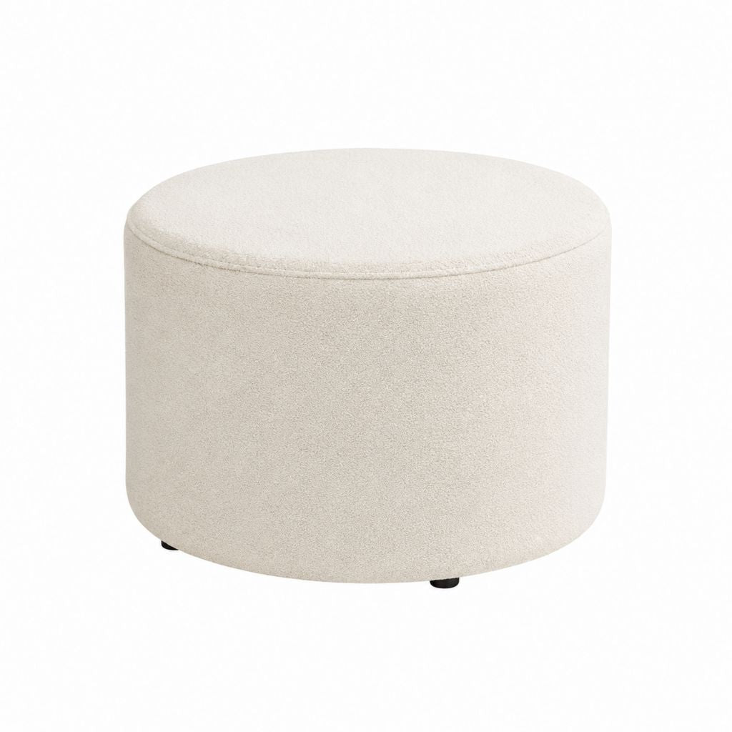 Runder Polsterhocker Creme aus Polyester-Bouclé 60 x 60 x 40 cm