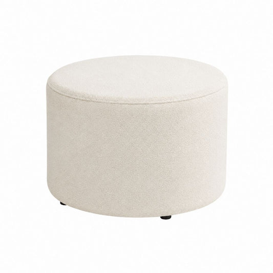 Runder Polsterhocker Creme aus Polyester-Bouclé 60 x 60 x 40 cm