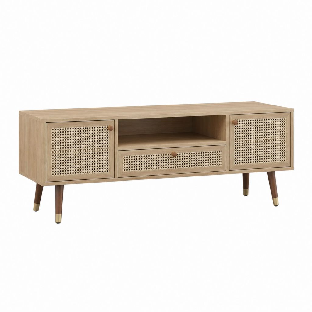 TV-Lowboard Eichefarben MDF mit Rattangeflecht Rechteckig 140 x 40 x 55 cm