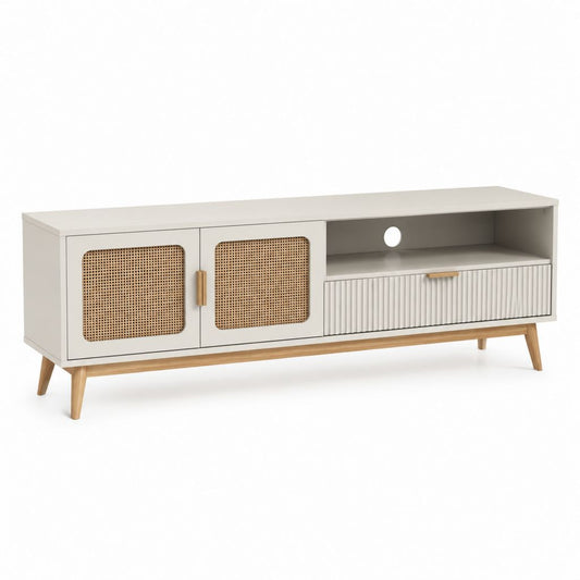 TV-Lowboard Weiß MDF Rattan Rechteckig 160 x 40 x 55 cm